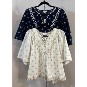 Wonderly XXL Boho Peasant Blouse Lot 2 NWT Embroidered Cotton Cottagecore